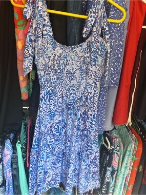 Lilly Pulitzer Blue & White Floral Smocked Midi Dress